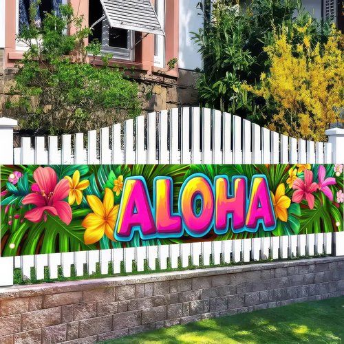 Aloha Backdrop Banner Hello Summer Hawaiian Tropical Theme Supplies Outdoor Banner 118 x 20 inch Party Backdrop Decorations Photo Booth Props Summer Supplies Large Yard Sign