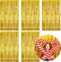 Skiennix Gold Metallic Tinsel Foil Fringe Curtains - 5 Pack Photo Booth Backdrop for Parties & Celebrations