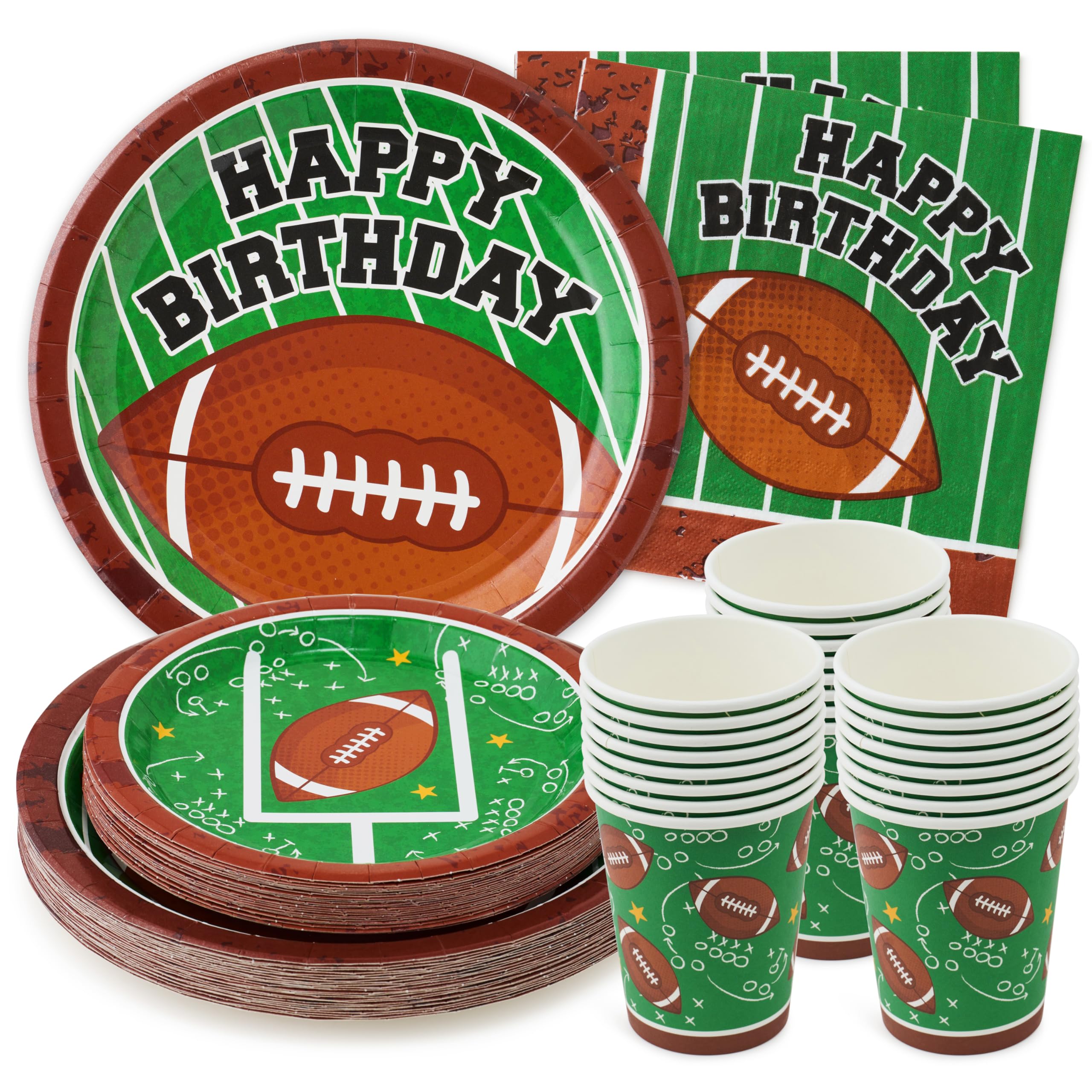 Royal Bluebonnet Football Birthday Party Decorations -Service for 24- Football Birthday Plates (7 & 9 Inch), Napkins and Cups for Decorations for Boys and Girls First Down 1st Party Supplies