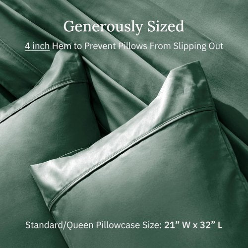 California Design Den Pillowcase Set | Standard Queen Size - 400 Thread Count, 100% Cotton Sateen, Soft & Breathable - Hunter Green