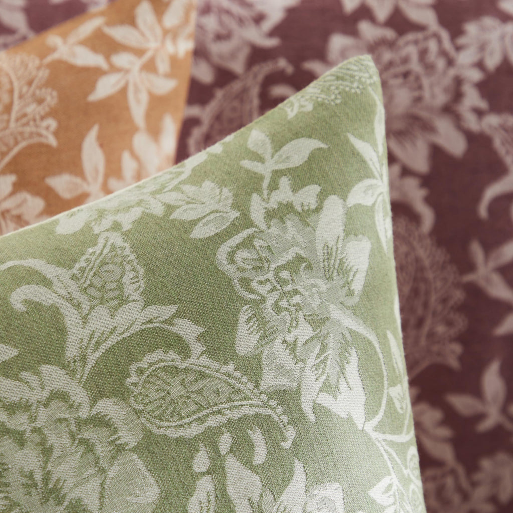 YZJZEDS Floral Jacquard Throw Pillow Covers Set of 2, Background/Green 18x18 Inch, Farmhouse Decorative Cotton Sage Green Cushion Covers for Sofa Bed Living Room Home Decor