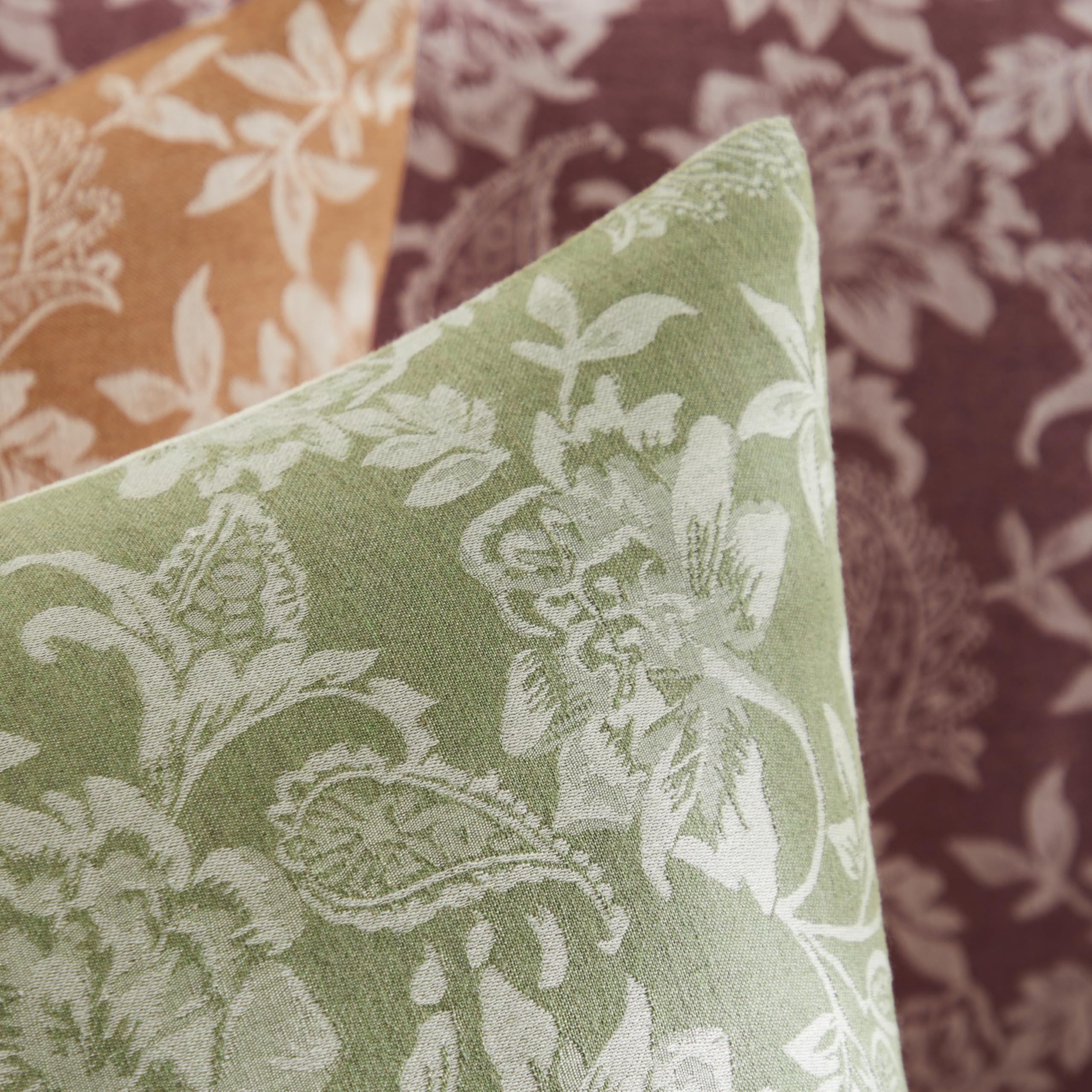 YZJZEDS Floral Jacquard Throw Pillow Covers Set of 2, Background/Green 18x18 Inch, Farmhouse Decorative Cotton Sage Green Cushion Covers for Sofa Bed Living Room Home Decor