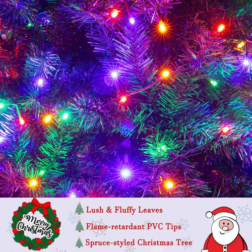 Sunnyglade 4Ft Premium Artificial Christmas Tree with 240 LED Multicolored String Lights (NOT Pre-Strung) & Rugged Metal Stand,8 Lighting Modes,400 Tips Full Tree,Xmas Decoration(4Ft,Multicolor)