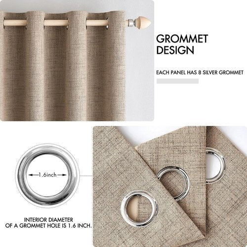 MIULEE 100% Blackout Linen Textured Curtains - Thermal Insulated Copper Brown Drapes | 52 x 72 Inch (2 Panels)