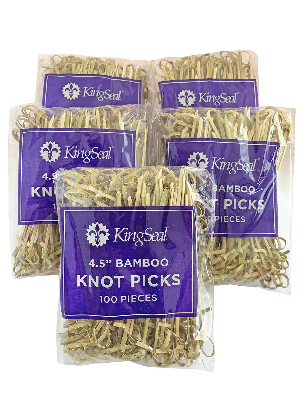 500 Count | KingSeal Bamboo Wood Flower Knot Picks, Skewers, 4.5 Inches, Perfect for Cocktails and Appetizers, Bulk Pack - 5 Packs of 100