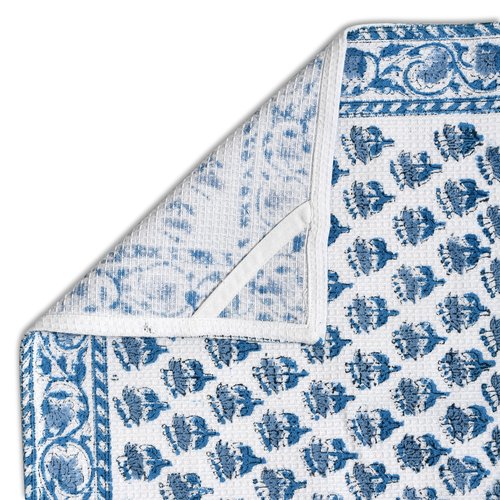 CPC Apatite Blue Hand Block Print Waffle Kitchen Towel Set of 3-16 x28 Ultra Absorbent Quick Dry Microfiber Dish Towels Lightweight Reusable Sustainable Tea Towels for Cleaning and Drying