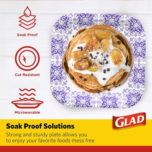 Glad Disposable Paper Plates - Soak Proof & Cut Proof Heavy Duty | 8.5" Diameter, 50 Count Bulk