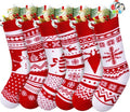 JOYIN 6 Pack Christmas Knit Stockings - Large Rustic Yarn Design with Snowflake & Reindeer | 18" Holiday Decor