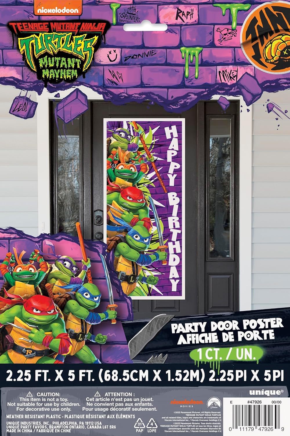 Teenage Mutant Ninja Turtles Birthday Door Poster - Eye-Catching 27" x 60" Party Decoration