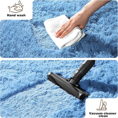 Fluffy 2x3 Blue Area Rug by [Brand Name] - Soft Shag Carpet for Kids' Rooms | Non-Slip Design