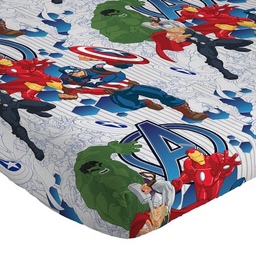 Jay Franco Kids Sheet Cartoon Set with Fitted, Flat Sheets & Pillow Cover - Ultra-Soft Bedding with Pillowcase for Room Decor, Blue - Avengers, 3 Piece Twin