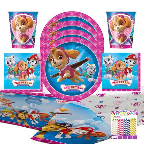 Pink Paw Patrol Party Supplies for Girls – Skye & Everest Birthday Party Pack for 16 Guests – 9" Plates, Luncheon Napkins, Cups, Table Cover & Birthday Candles – Official Kids Party Decorations