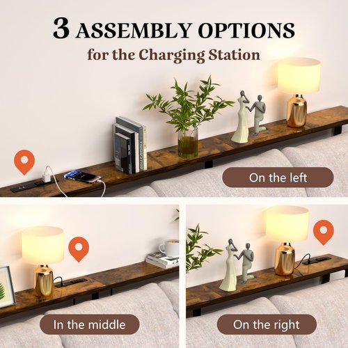 GRLEAF 78" Sofa Table with Built-in Power Strip (2 AC Outlets & 2 USB Ports) – 4.9ft Power Cord, Metal Frame, Easy Assembly, Long Couch Table Behind Sofa, Living Room and Home Office | Rustic Brown