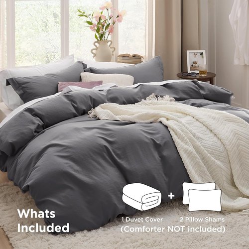 Bedsure King Duvet Cover Set - Oversized Dark Grey 3-Piece Soft Cotton-Like Bedding, 120x98 Inches
