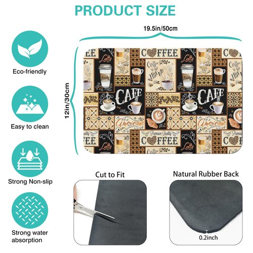 Fun Coffee Mat 19inx12in,Coffee Bar Mat for Countertops,Absorbent Hide Stain Anti-Slip Coffee Bar Accessories Fit Under Coffee Machine Mat,dish Drying Mats for Kitchen