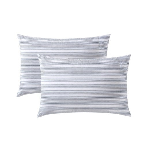 Nautica - Standard Pillowcase Set, Cotton Percale Bedding, Casual Home Decor (Beaux Stripe Blue, 2 Piece)