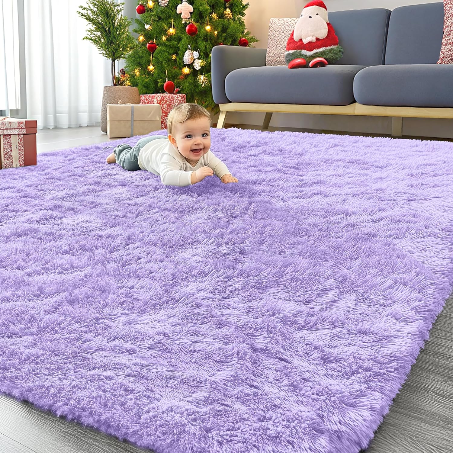 OLANLY Large Area Rug - Soft Fluffy Shaggy Carpet for Living Room & Bedroom | 6x9 ft, Light Purple