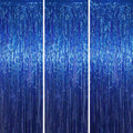 Voircoloria Blue Foil Fringe Backdrop Curtains - 3 Pack Tinsel Streamers for Parties & Events | 3.3x8.2 Feet