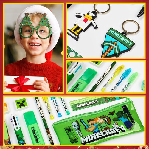 Minecraft Advent Calendar 2025 - 24 Fun Items Including Keychains, Pens & Notebooks | Perfect Gamer Xmas Gift