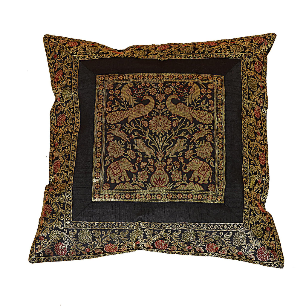 Shubhlaxmifashion Indian 10 Pcs 20x20 Inch 50x50 CM Elephant Banarsi Silk Indian Ethnic Bohemian Decorative Cushion Cover Handcrafted Patchwork Sari Throw Pillow Boho Decor Cushion Cover for GIF