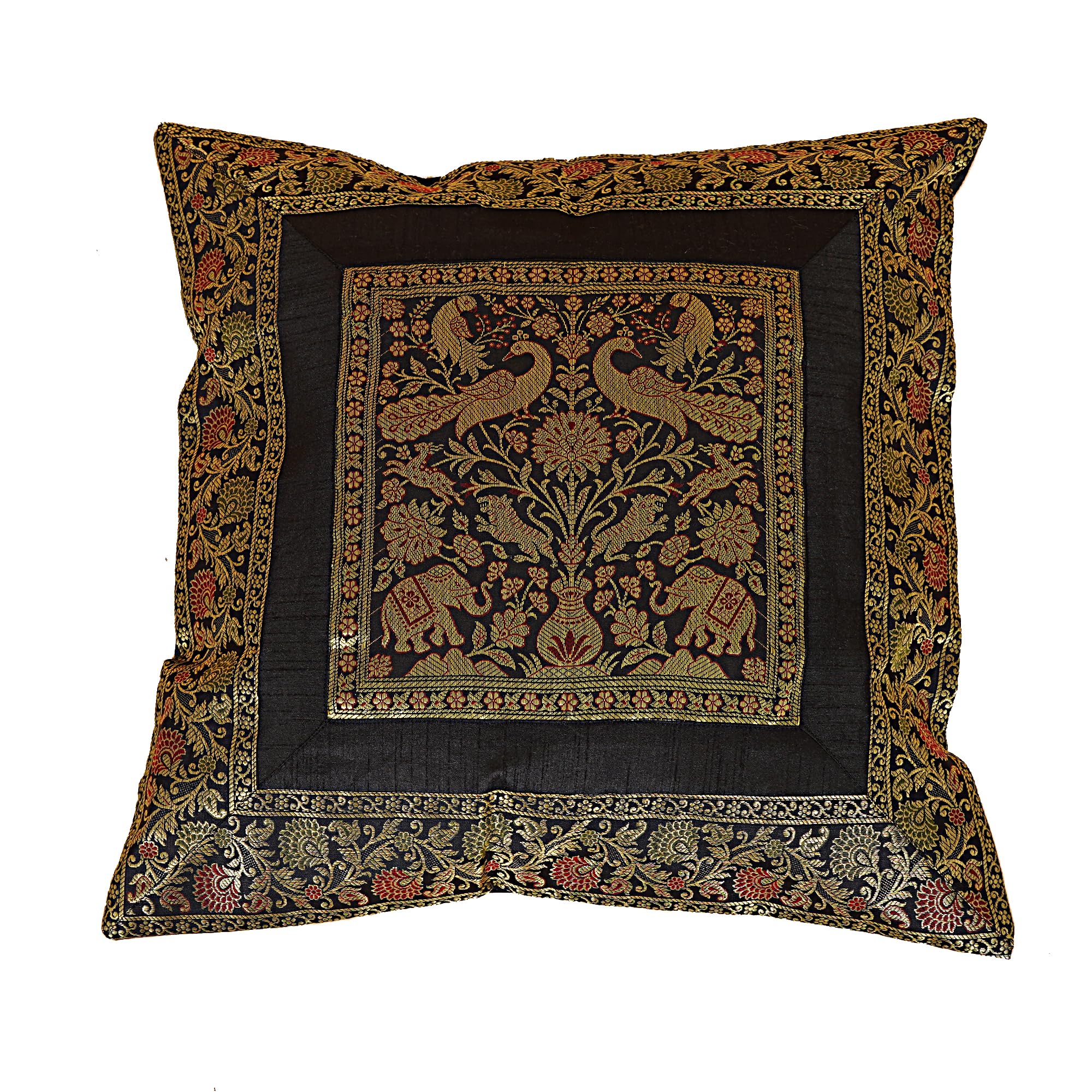 Shubhlaxmifashion Indian 10 Pcs 20x20 Inch 50x50 CM Elephant Banarsi Silk Indian Ethnic Bohemian Decorative Cushion Cover Handcrafted Patchwork Sari Throw Pillow Boho Decor Cushion Cover for GIF