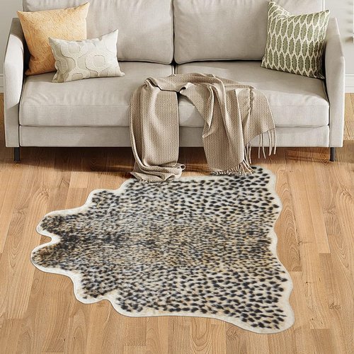 Cheetah Print Rug Leopard Carpet: Small Faux Cowhide Skin Fur Area Rug Animal Printed Hide Mat for Living Room Kitchen 3.3 x 3.1ft