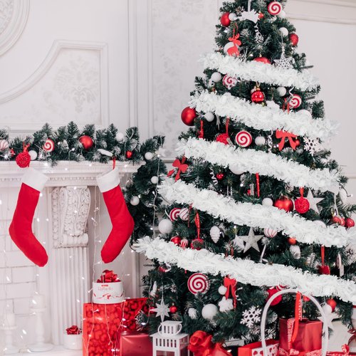 70 Ft Christmas Tinsel Garland Metallic Tinsel Twist Garland Glitter Christmas Tree Hanging Decorations for New Year Party Birthday Holiday Indoor Outdoor Supplies (White)