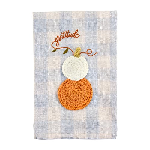 Mud Pie Crochet Pumpkin Towel, Grateful, 21" x 14"