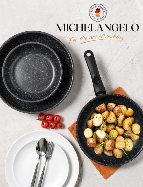 MICHELANGELO Nonstick Frying Pan Set, Non Toxic Frying Pans with Removable Handle, Granite Coating Non Stick Skillet Set of 3, Induction Compatible - 8" 9.5" and 11", Black