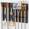 Pegboard Wall Organizer by Broom Holder - Mop Hanger Gripper Hooks & Storage Basket for Laundry Room