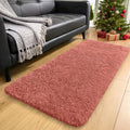 OLANLY Machine Washable Runner Rugs - Soft Fluffy Shaggy Design for Bedroom & Hallway | Rust Red