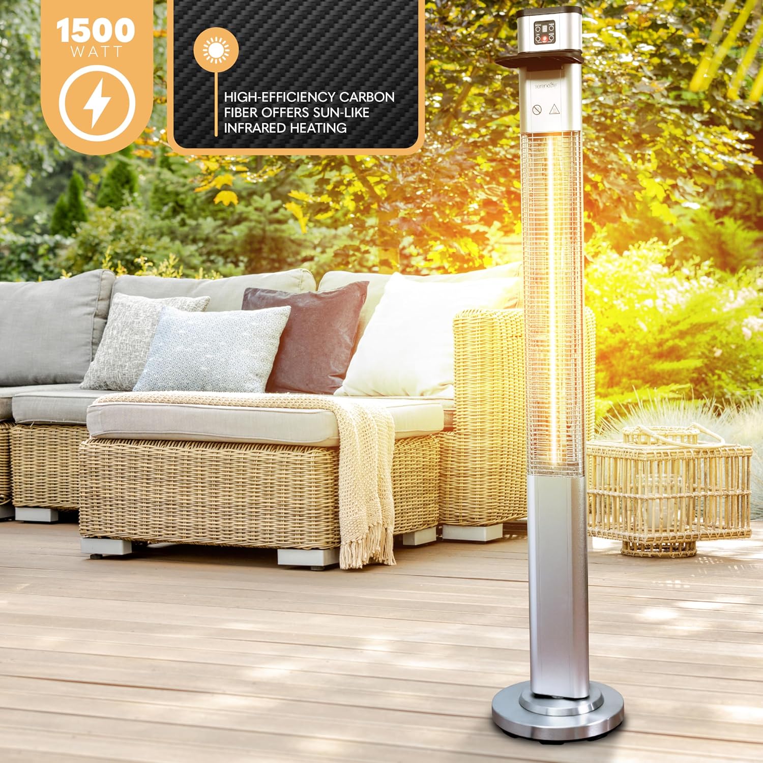SereneLife Infrared Patio Heater - 1500W Electric Indoor/Outdoor Heater with Remote Control | Portable Silver Design for Patios, Backyards, and Garages