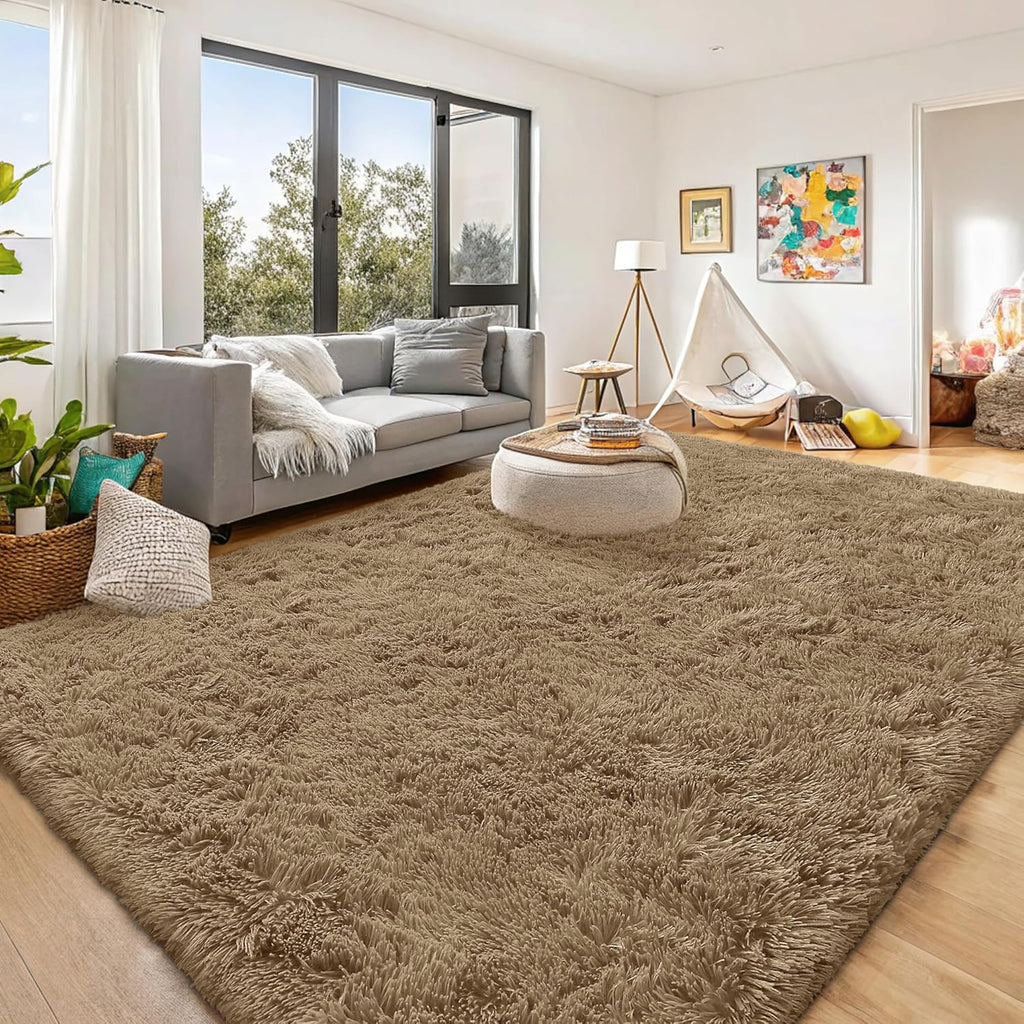 OLANLY Large Area Rug - Soft Fluffy Shaggy Indoor Carpet for Living Room & Bedroom | 8x10 Taupe