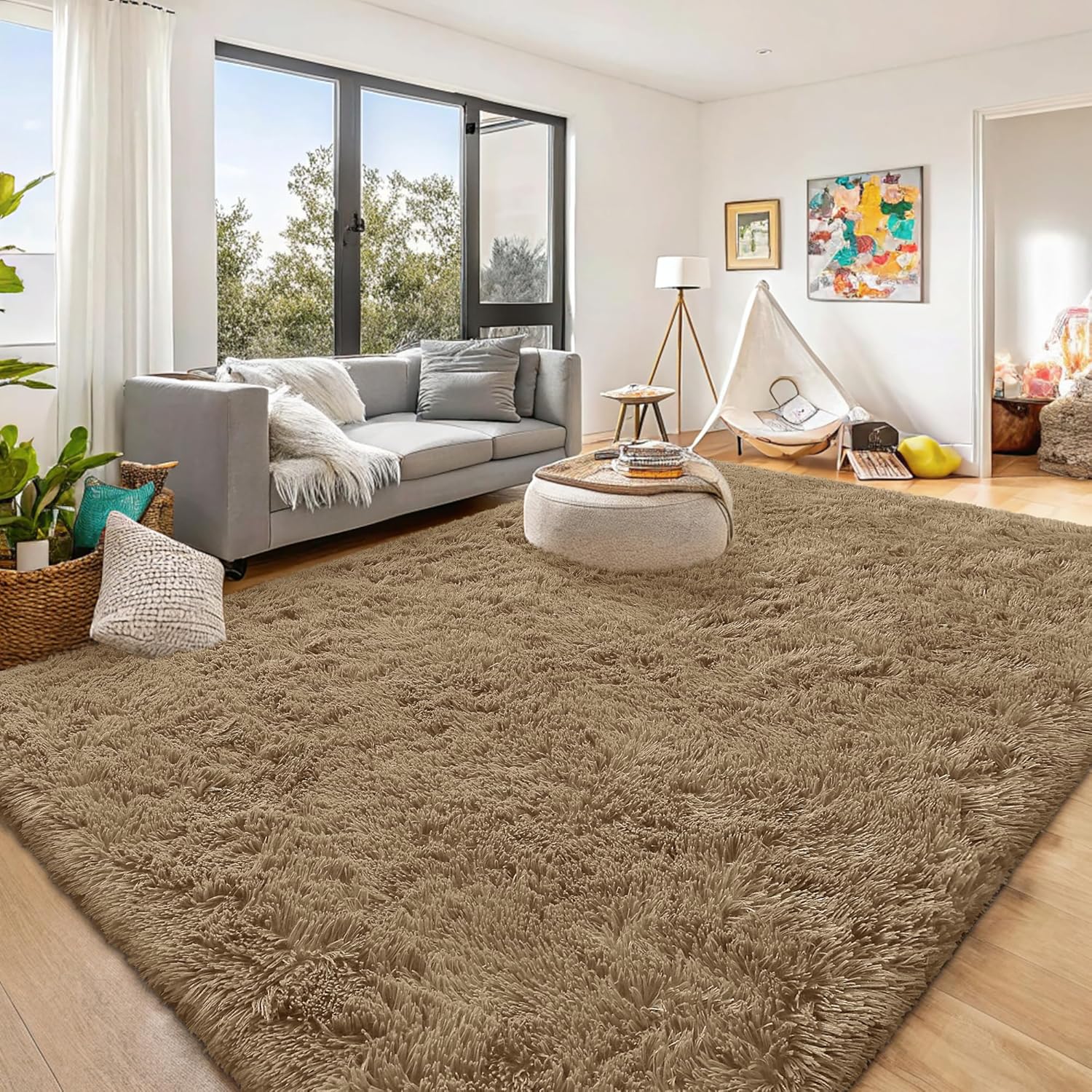 OLANLY Large Area Rug - Soft Fluffy Shaggy Indoor Carpet for Living Room & Bedroom | 8x10 Taupe