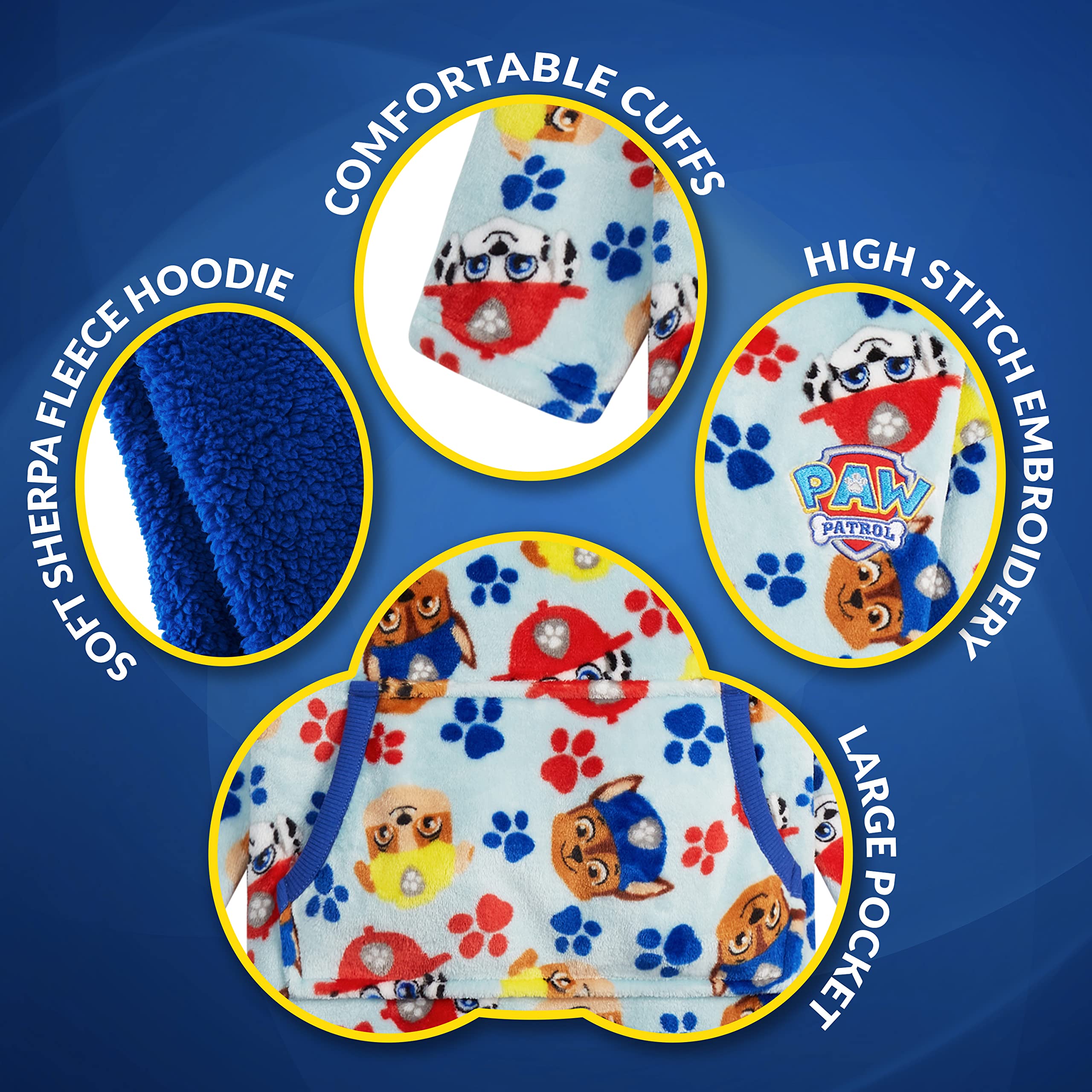 Paw Patrol Blanket Hoodie for Kids Toddlers, Fleece Wearable Blanket with Sherpa Hood, Marshall Rubble Chase Gifts for Kids (Blue, 2-4 Years)