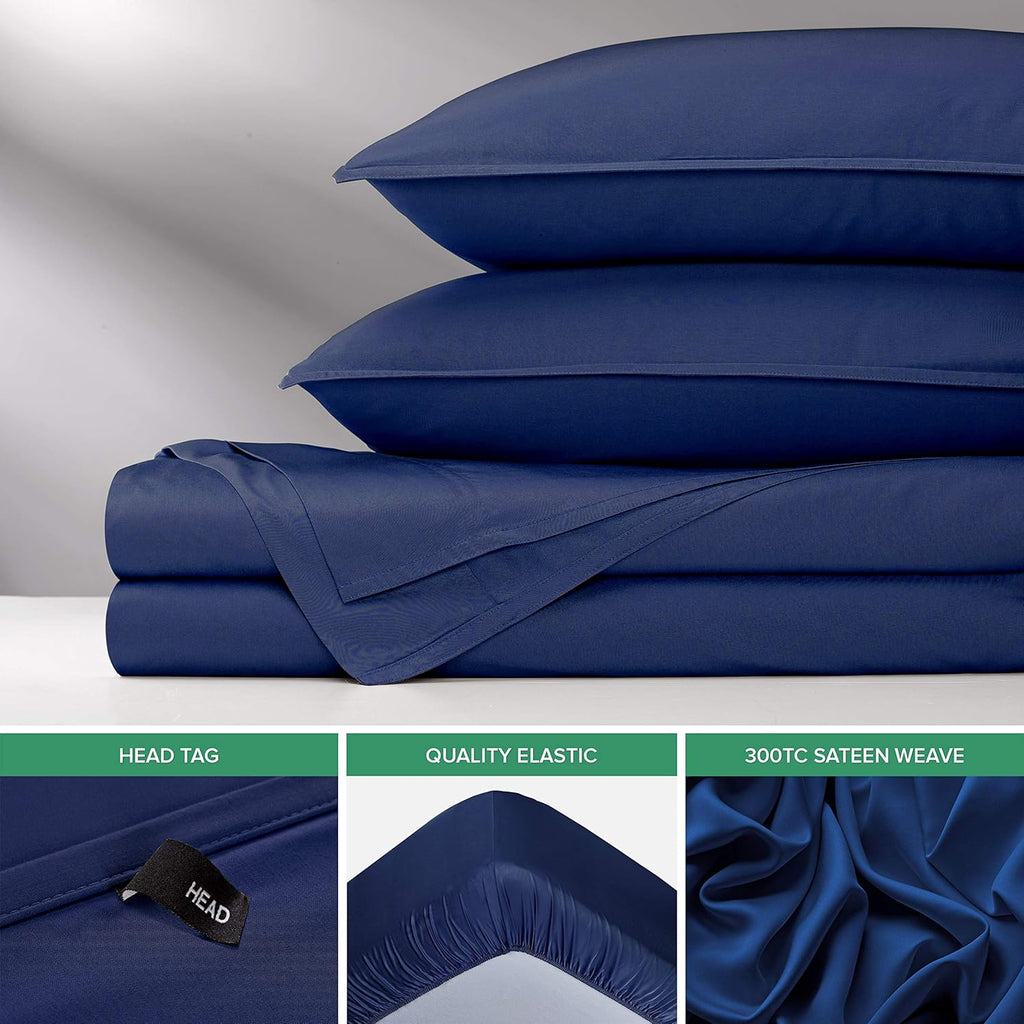 Pure Bamboo Full Bed Sheet Set - 100% Organic Viscose, Luxuriously Soft & Cooling | Cobalt Blue, Double Stitching