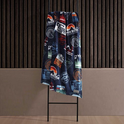 Eddie Bauer - Queen Size Blanket, Ultra-Soft Plush Bedding for Year Round Comfort, Throw Blanket for Couch or Bed (EB Stamps Blue)