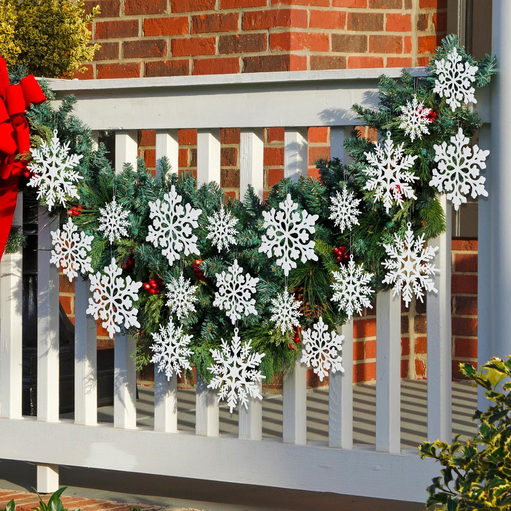 Skiennix 24PCS Snowflake Ornaments - Glittering White Plastic Tree Decorations for Winter Wonderland Decor