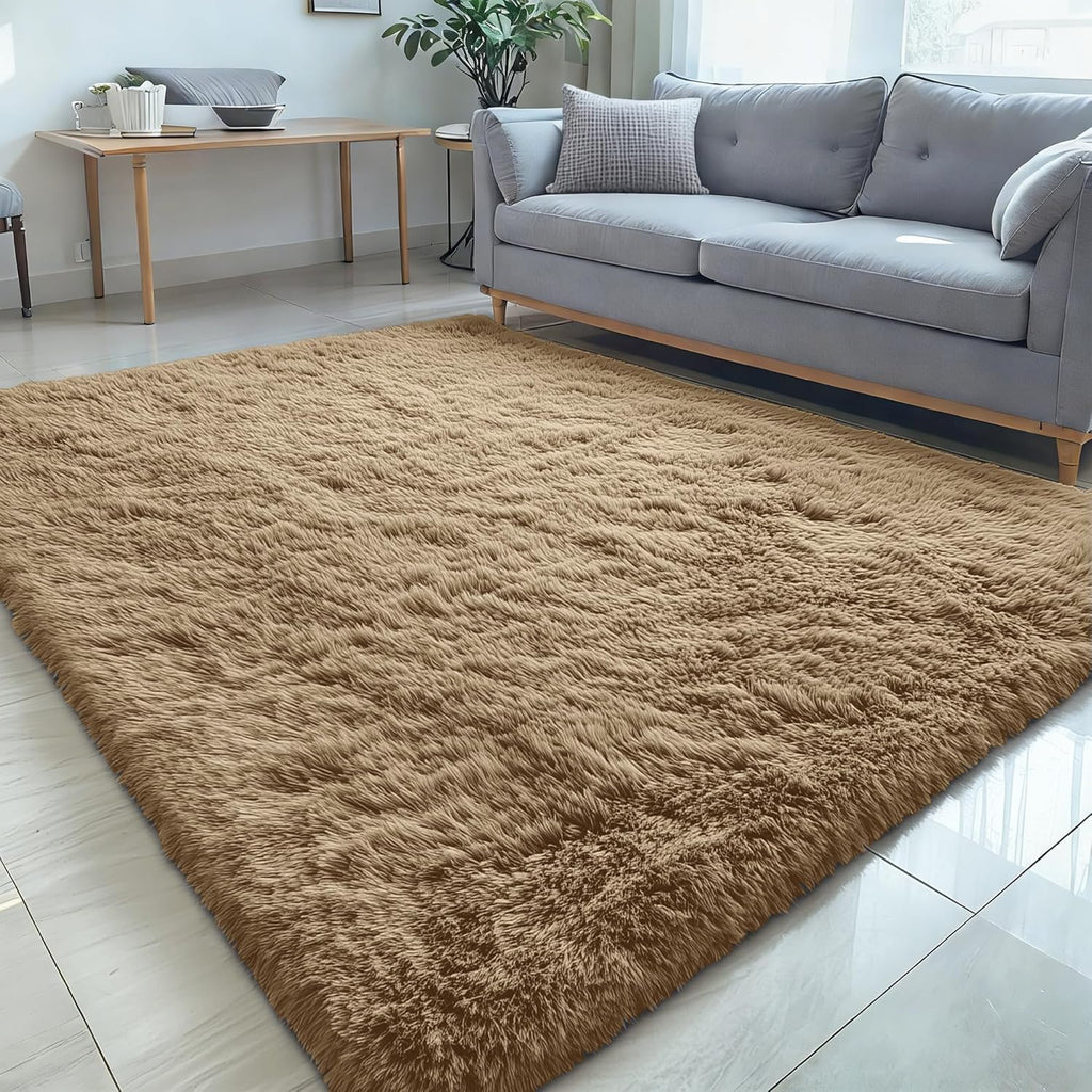 OLANLY Large Area Rug - Soft Fluffy Shaggy Carpet for Living Room & Bedroom | 5x7 Taupe Design