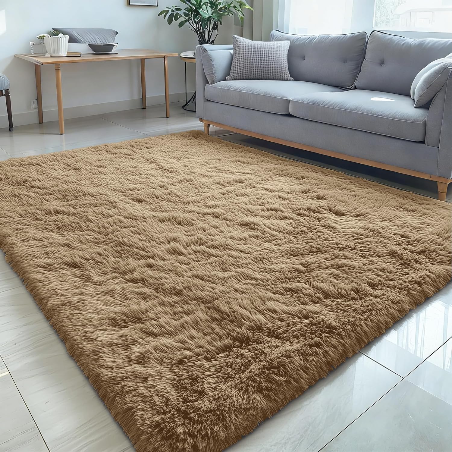 OLANLY Large Area Rug - Soft Fluffy Shaggy Carpet for Living Room & Bedroom | 5x7 Taupe Design