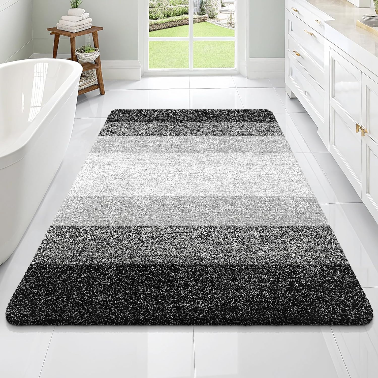OLANLY Bathroom Rugs Mat - Extra Soft Microfiber Bath Rug with Rubber Backing | Quick Dry, Machine Washable, 70x46, Black