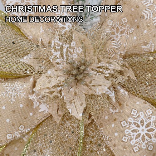 YINGQIWISH Christmas Tree Topper, Bow Large Christmas Bow Tree Topper, for Xmas Ornament Holiday Home Wedding Thanksgiving Indoor/Outdoor Decoration (Gold)