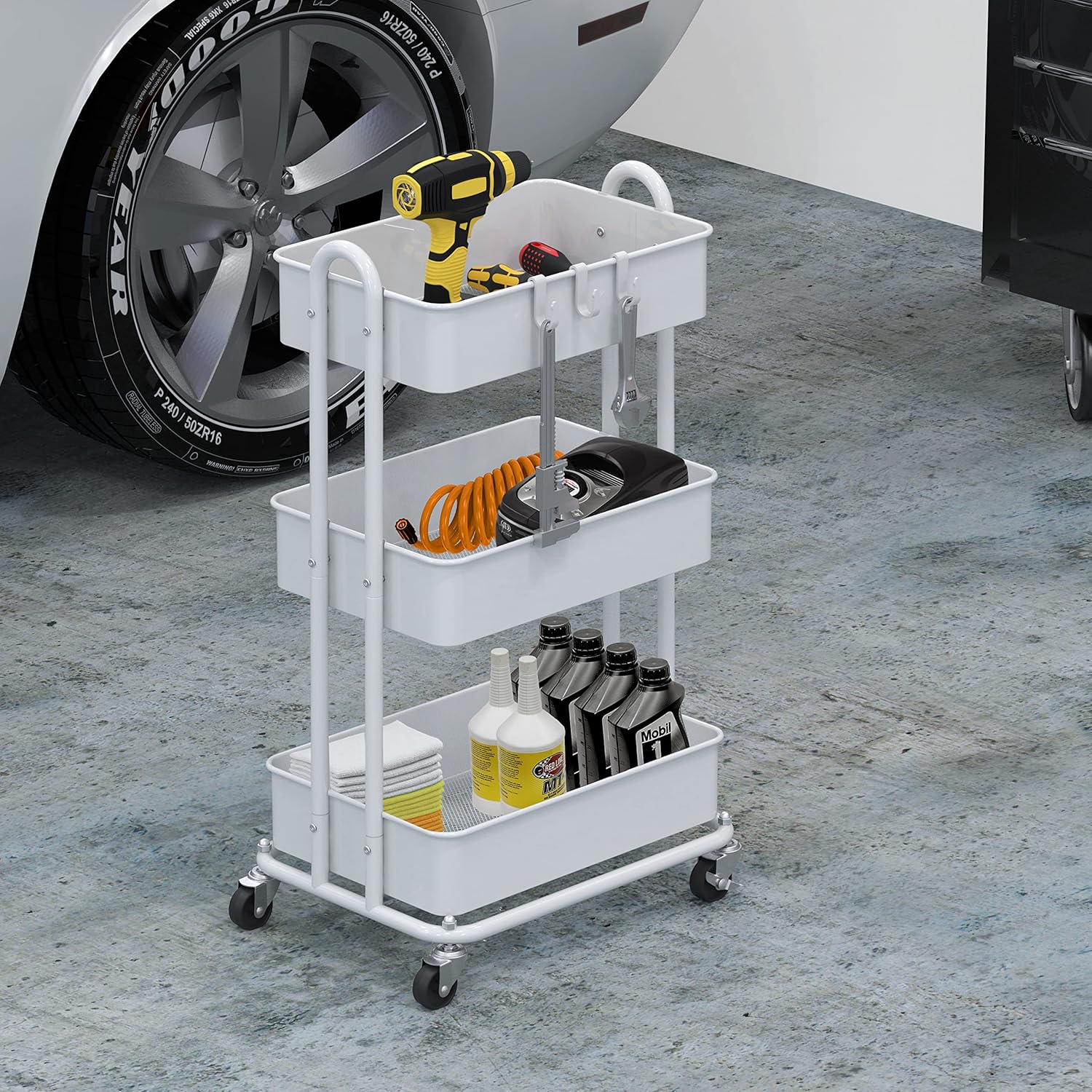 Simple Houseware 3-Tier Metal Utility Rolling Cart - Heavy Duty & Versatile, White Finish