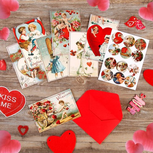 24 Pcs Vintage Valentine's Cards Victorian Galentine Assorted Retro Kids Red Postcards Blank Greeting Notes Cards with Envelopes for Classroom Exchange Valentine's Day Wedding Anniversary, 6 x 4 Inches, 12 Styles