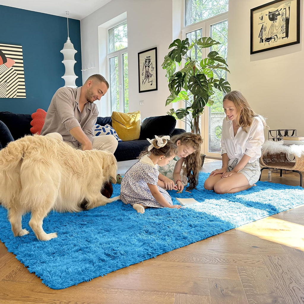 OLANLY Runner Rugs - Soft, Machine Washable Shaggy Carpet for Hallway & Bedroom | Bright Blue, 2x6 ft
