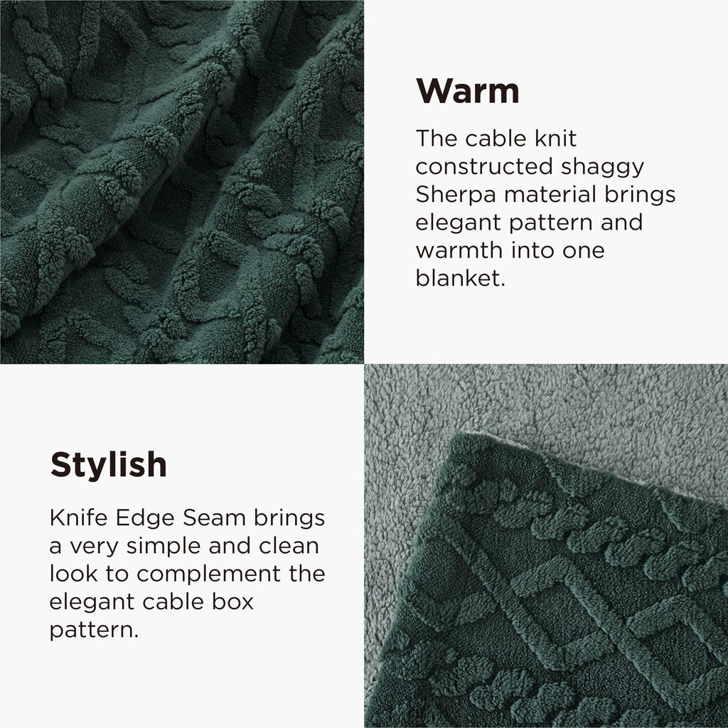 Bedsure Gentlesoft Sherpa King Size Blanket for Bed- Fleece Fluffy & Cozy Cable Jacquard Tufted for Women Gift, Thick and Warm Christmas Blanket for Winter, Dark Green, 108x90 Inches
