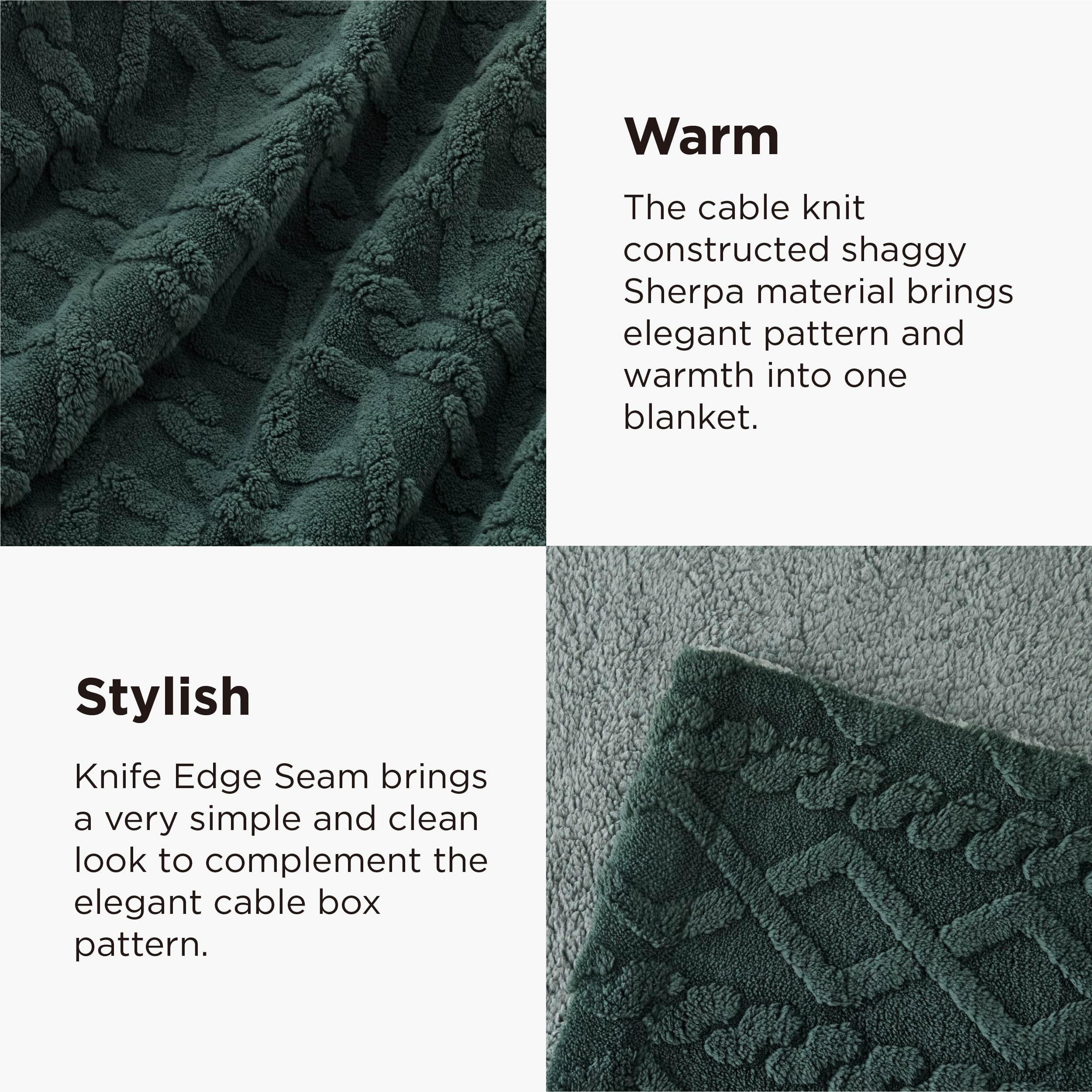 Bedsure Gentlesoft Sherpa King Size Blanket for Bed- Fleece Fluffy & Cozy Cable Jacquard Tufted for Women Gift, Thick and Warm Christmas Blanket for Winter, Dark Green, 108x90 Inches