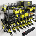KAFAHOM Power Tool Organizer - Wall-Mounted Storage with Charging Station & 8 Drill Holders | Tool Battery Rack
