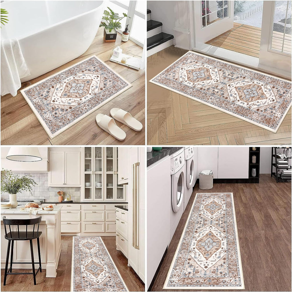 Pauwer Farmhouse Kitchen Rugs Sets of 3, Kitchen Runner Rugs Non Slip Washable, Boho Kitchen Mats for Floor, Indoor Door Mat Entrance, Laundry Room Rug, Thick Kitchen Floor Mat Carpet