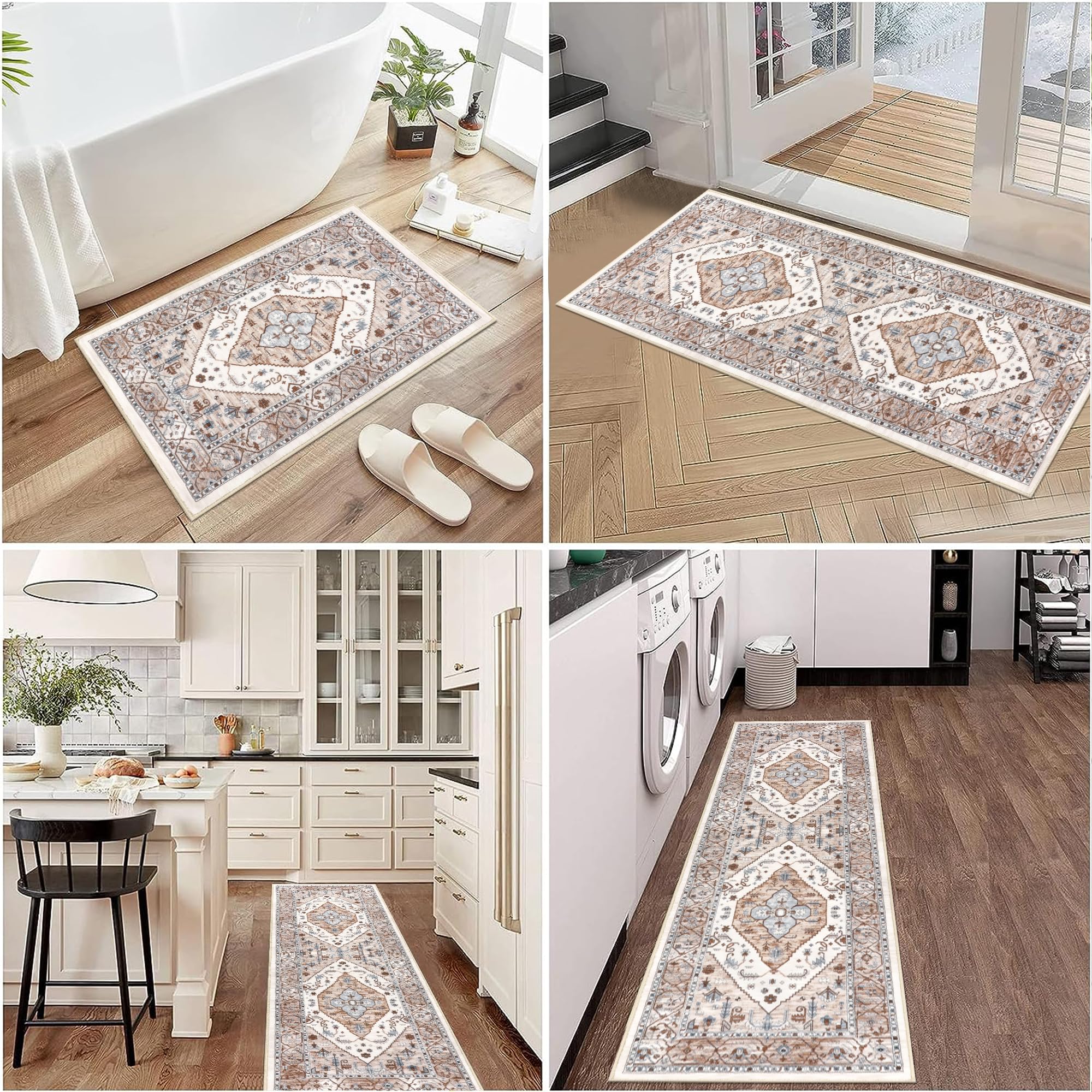 Pauwer Farmhouse Kitchen Rugs Sets of 3, Kitchen Runner Rugs Non Slip Washable, Boho Kitchen Mats for Floor, Indoor Door Mat Entrance, Laundry Room Rug, Thick Kitchen Floor Mat Carpet